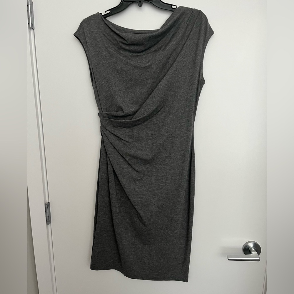 Lafayette 148 New York Grey Sheath Dress Cowl Neck Sleeveless, Size 6